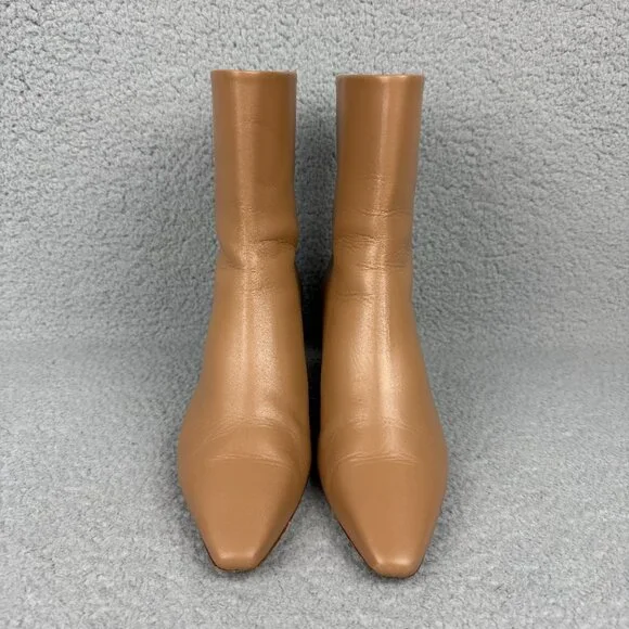 Aeyde Boots Womens 8 / EU 39 Shoes Tan Brown Ivy Leather Ankle Zip Booties Heels - Picture 4 of 11